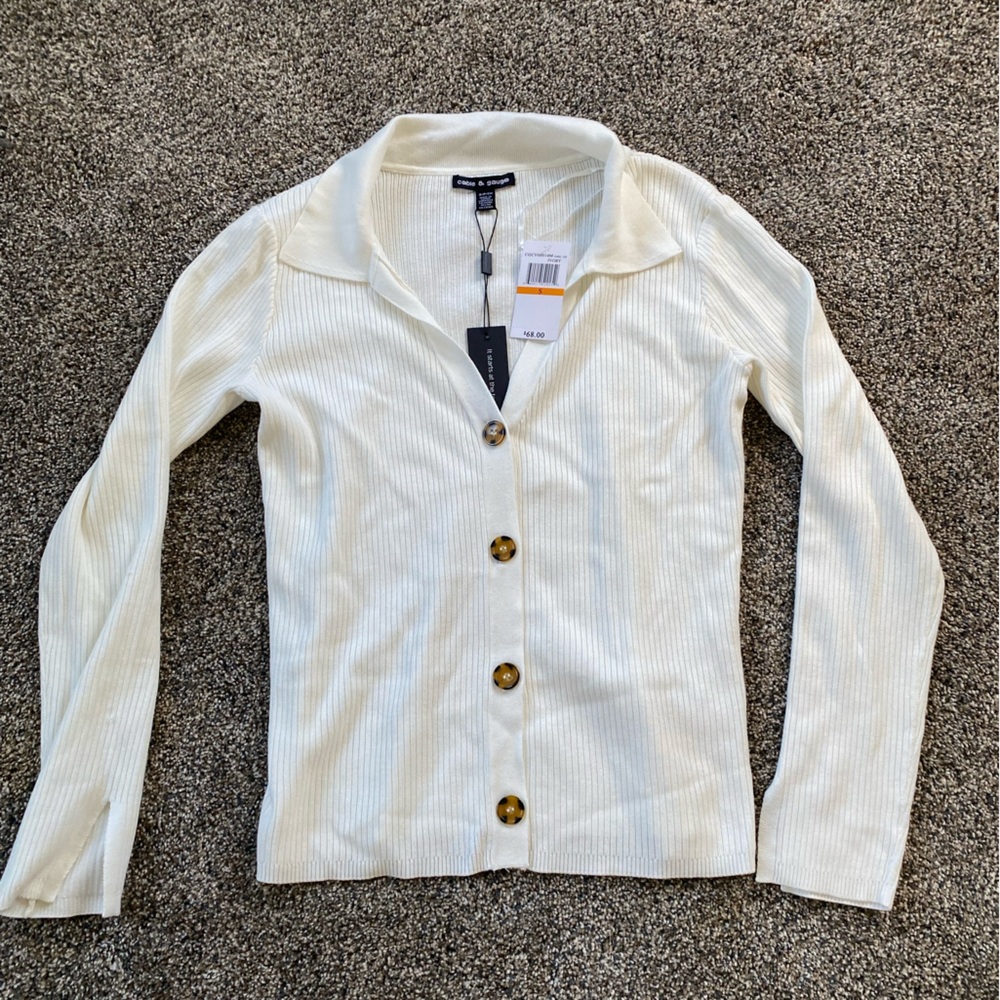 Cable & Gauge Cream Ribbed Cardigan